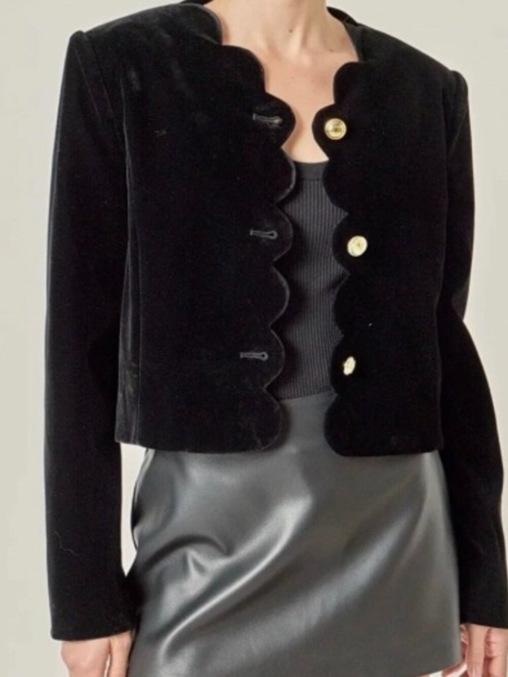 English Factory Black Velvet Scallop Jacket Sz S, NWT